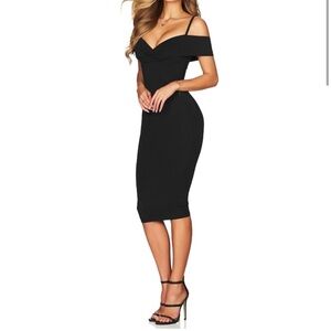 NWT Revolve Nookie Phoenix Off the Shoulder Black Midi Dress Size LBD XS